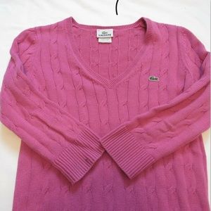 Lacoste Womens Pullover Sweater Pink 3/4 Sleeve Cable Knit Cotton Sz 36 w or S/M